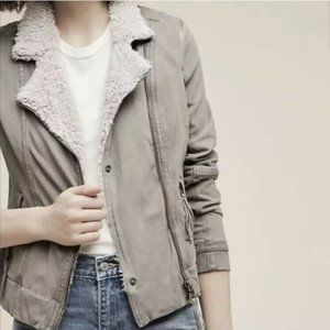 Marrakech Anthropologie Grey Abby Moto Jacket Sherpa Fleece Lined Large L